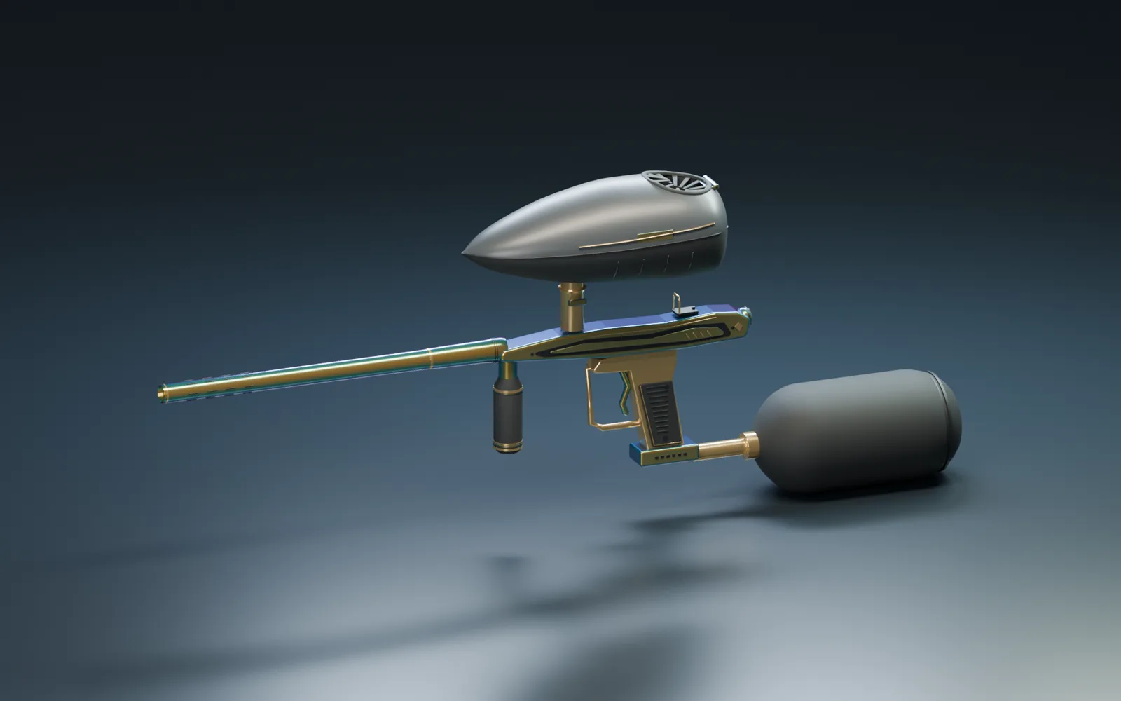 An original paintball marker design rendered for the gear locker