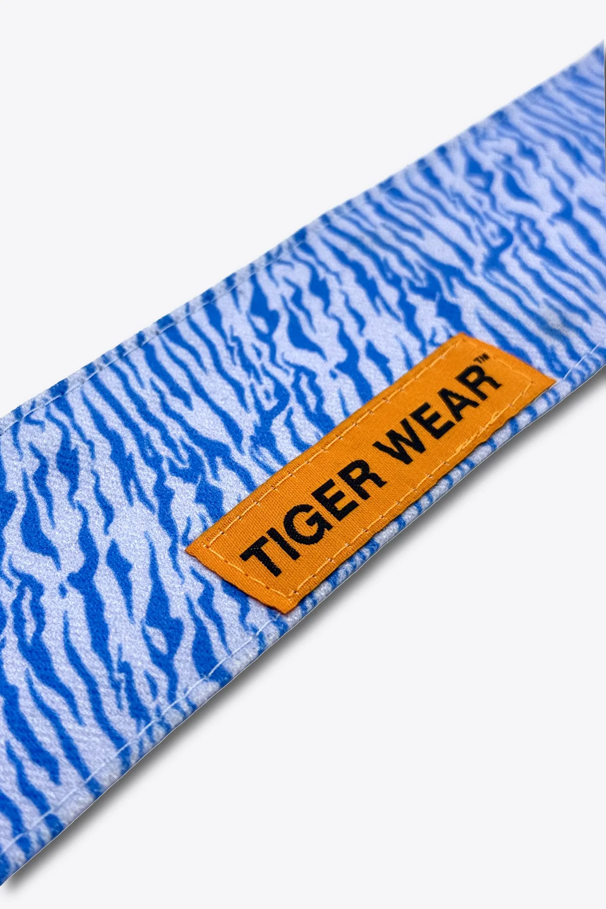 Cold Front headband, blue tiger stripe print with the Tiger Wear patch