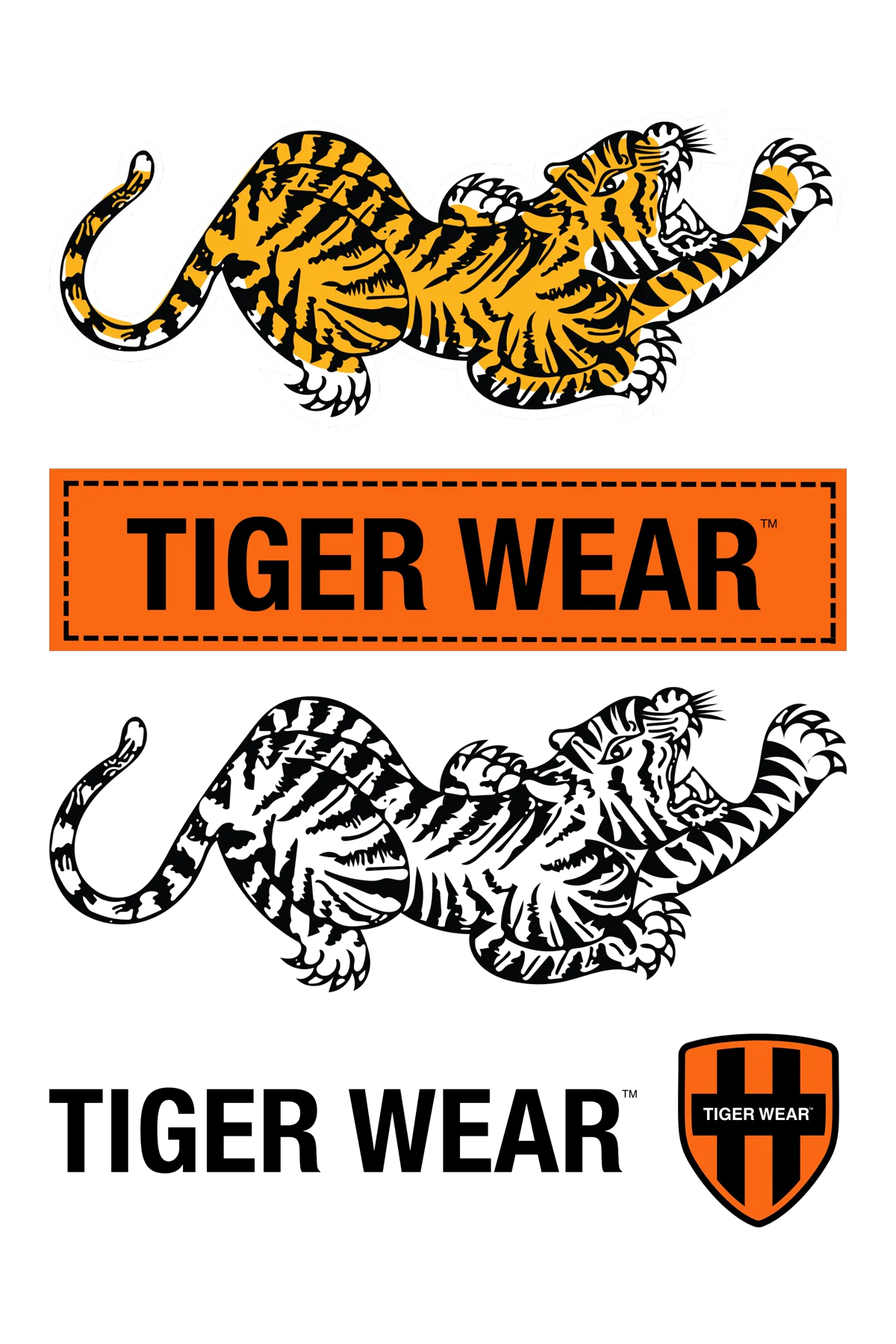Archive stickers: the gold leaping tiger and an orange stitched Tiger Wear patch